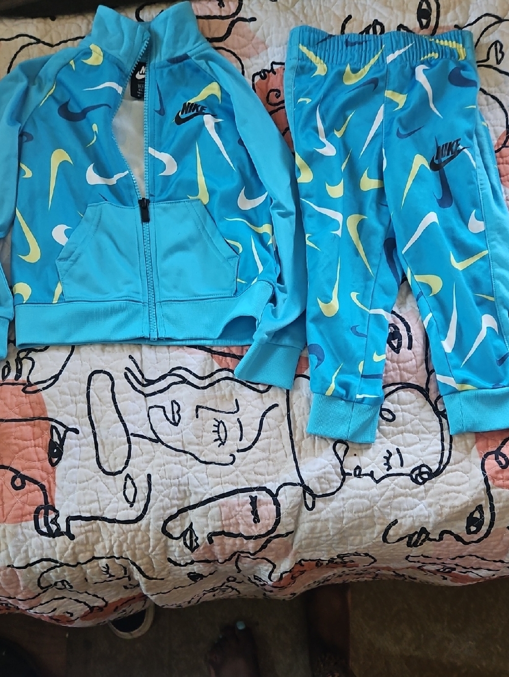 Nike Turquoise Kids Track Jacket & Pants with White and Yellow Swooshes